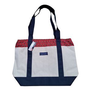 Vineyard Vines Canvas Shopping Travel Tote Red Vaneck Branded  Large